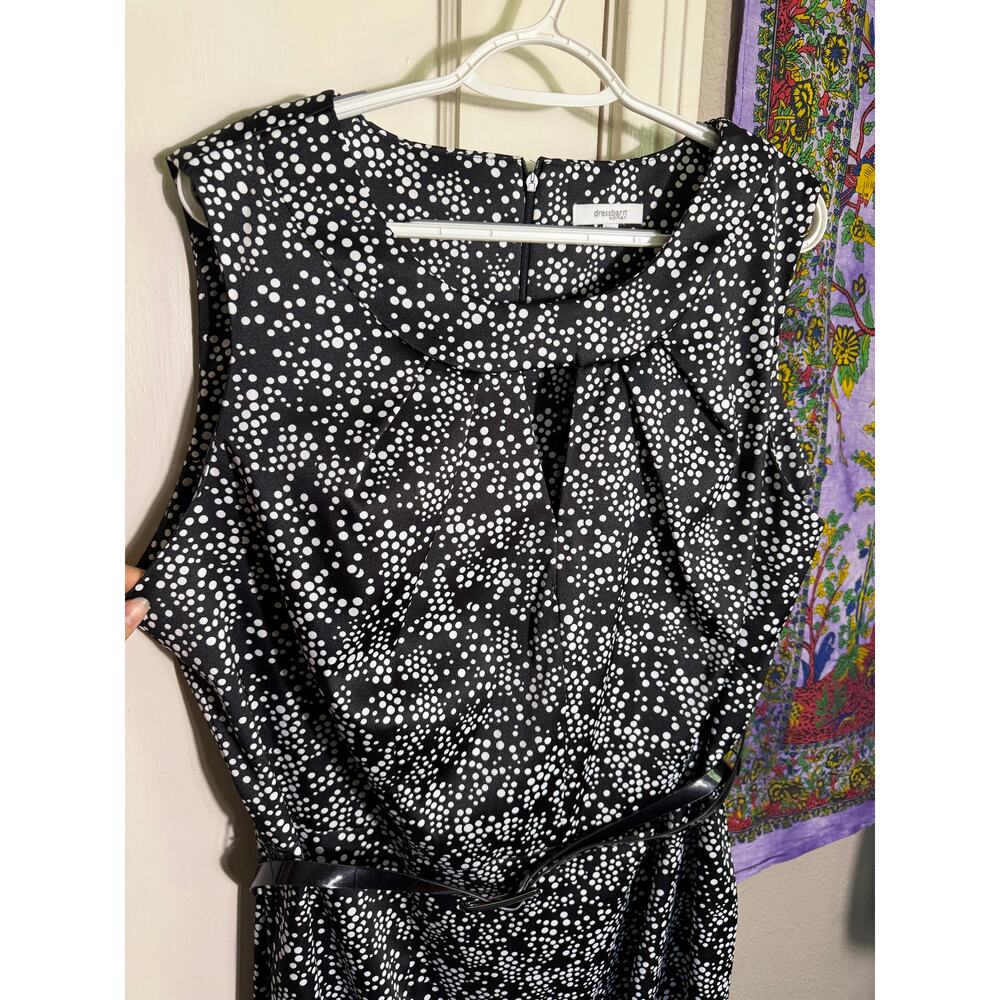 Dressbarn Black White Dot Print Fit Flare Dress Belted Sleeveless Midi - 18W - Picture 7 of 7